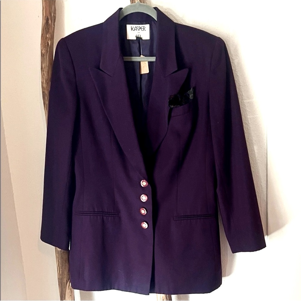 Kasper Deep Purple Vintage Blazer Al Hambra Gold Buttons Dark Academia Medium